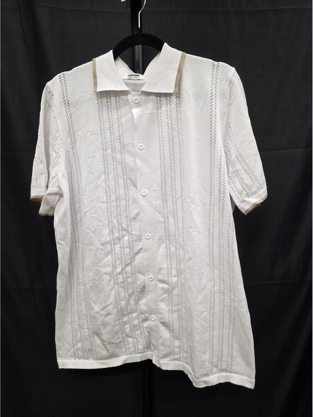 COOFANDY MEN’S VINTAGE KNIT BUTTON‑DOWN POLO SHIRT WHITE L